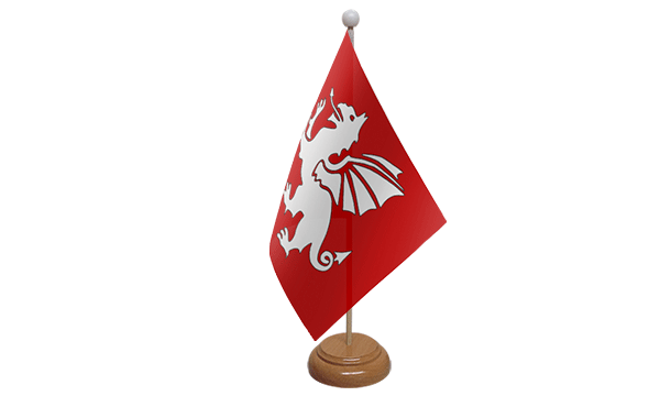English White Dragon Small Flag with Wooden Stand (C)